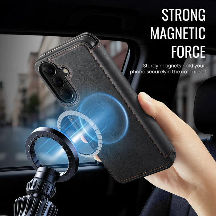 AUTSPACE for Samsung Galaxy A56 5G A15 Case RFID Blocking Wallet Leather Magnetic Phone Cover - Black - 6