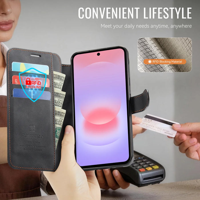 AUTSPACE for Samsung Galaxy A56 5G A15 Case RFID Blocking Wallet Leather Magnetic Phone Cover - Black - 7
