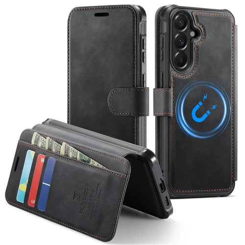 AUTSPACE for Samsung Galaxy A57 5G A15 Case RFID Blocking Wallet Leather Magnetic Phone Cover - Black - 1