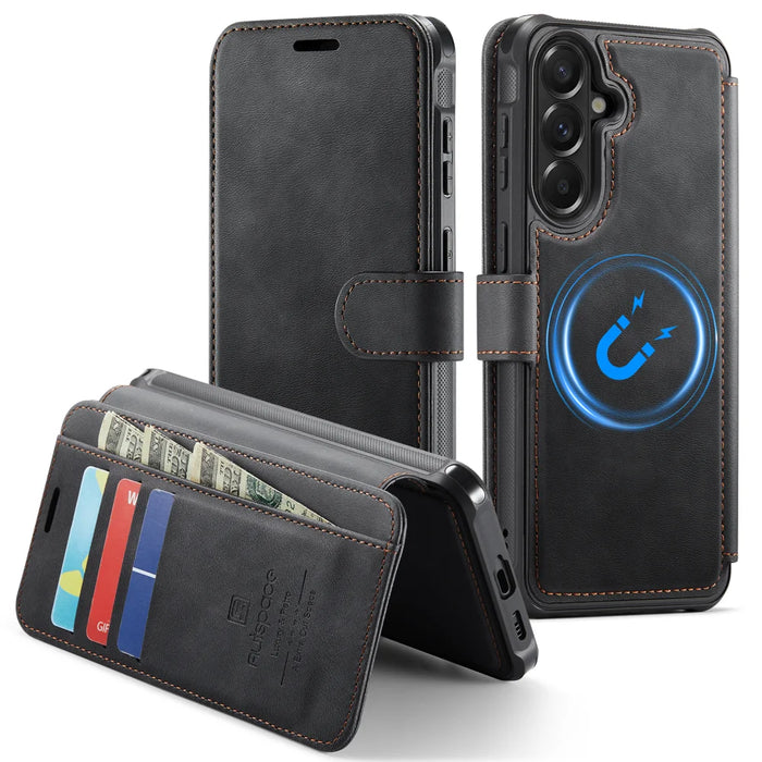 AUTSPACE for Samsung Galaxy A57 5G A15 Case RFID Blocking Wallet Leather Magnetic Phone Cover - Black - 1