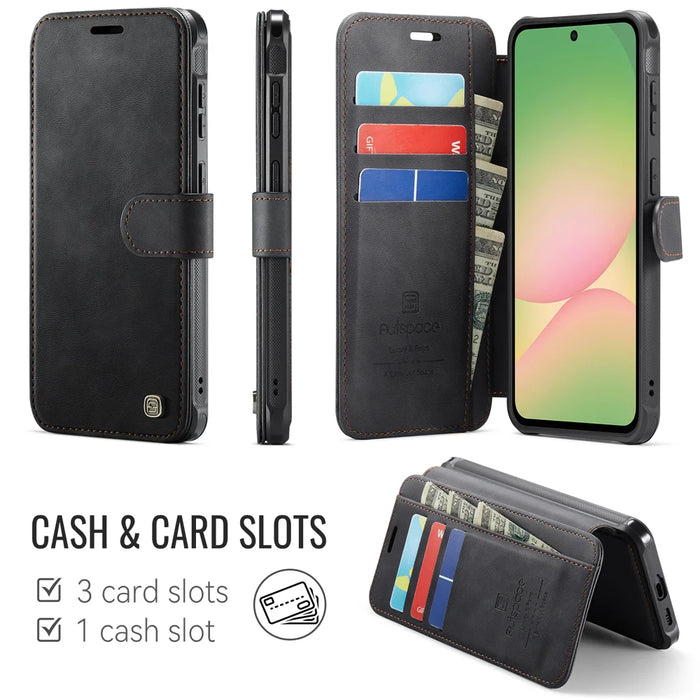 AUTSPACE for Samsung Galaxy A57 5G A15 Case RFID Blocking Wallet Leather Magnetic Phone Cover - Black - 2