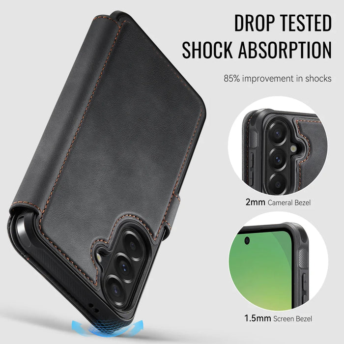AUTSPACE for Samsung Galaxy A57 5G A15 Case RFID Blocking Wallet Leather Magnetic Phone Cover - Black - 3