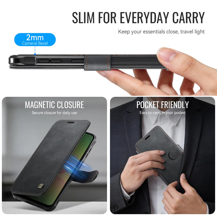AUTSPACE for Samsung Galaxy A57 5G A15 Case RFID Blocking Wallet Leather Magnetic Phone Cover - Black - 4
