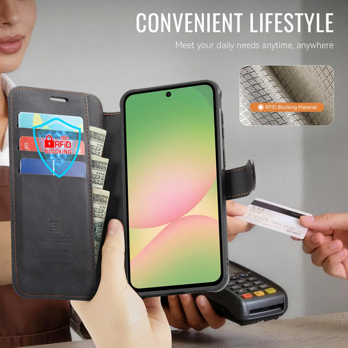 AUTSPACE for Samsung Galaxy A57 5G A15 Case RFID Blocking Wallet Leather Magnetic Phone Cover - Black - 7