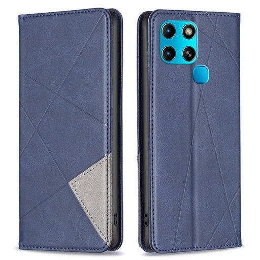 For Infinix Smart 6 / X6511B Leather Case with Card Holder Imprinting Pattern Phone Stand Cover - Blue - 1