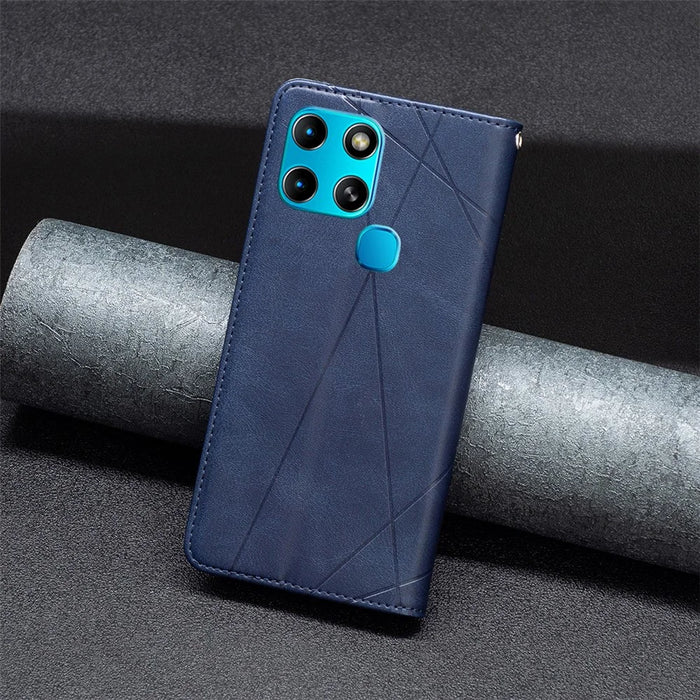 For Infinix Smart 6 / X6511B Leather Case with Card Holder Imprinting Pattern Phone Stand Cover - Blue - 6