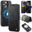 AUTSPACE for iPhone 16 Pro A15 Case RFID Blocking Wallet Leather Magnetic Phone Cover - Black - 1