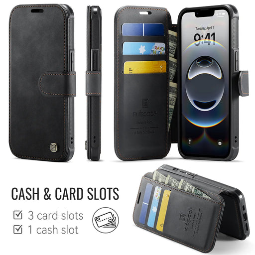 AUTSPACE for iPhone 17e / iPhone 16e A15 Case RFID Blocking Wallet Leather Magnetic Phone Cover - Black - 2
