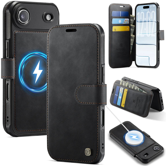 AUTSPACE for iPhone Air A15 Case RFID Blocking Wallet Leather Magnetic Phone Cover - Black - 1