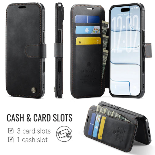 AUTSPACE for iPhone Air A15 Case RFID Blocking Wallet Leather Magnetic Phone Cover - Black - 2