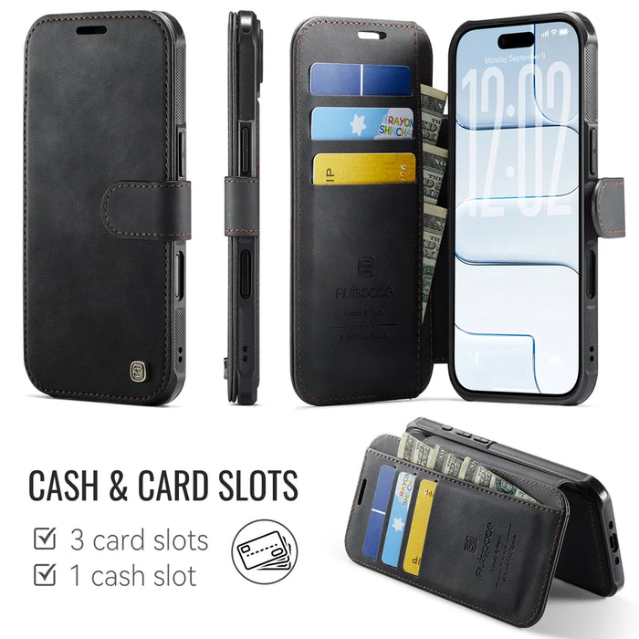 AUTSPACE for iPhone Air A15 Case RFID Blocking Wallet Leather Magnetic Phone Cover - Black - 2