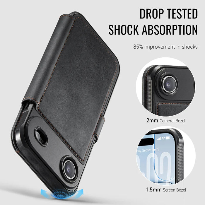 AUTSPACE for iPhone Air A15 Case RFID Blocking Wallet Leather Magnetic Phone Cover - Black - 3