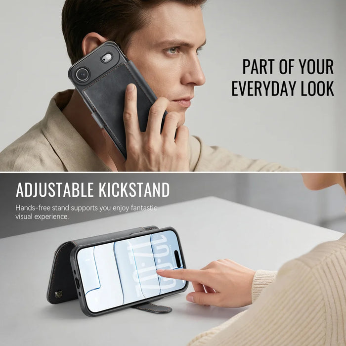 AUTSPACE for iPhone Air A15 Case RFID Blocking Wallet Leather Magnetic Phone Cover - Black - 5