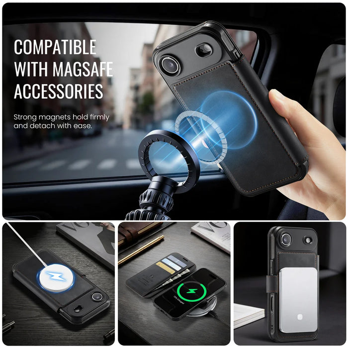 AUTSPACE for iPhone Air A15 Case RFID Blocking Wallet Leather Magnetic Phone Cover - Black - 6