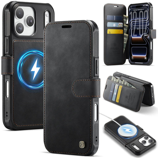 AUTSPACE for iPhone 17 Pro A15 Case RFID Blocking Wallet Leather Magnetic Phone Cover - Black - 1