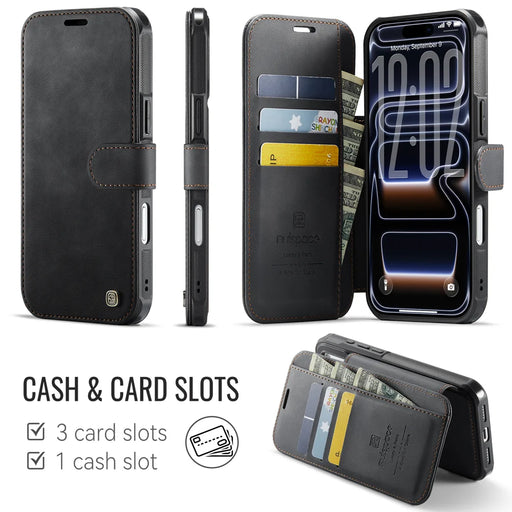 AUTSPACE for iPhone 17 Pro A15 Case RFID Blocking Wallet Leather Magnetic Phone Cover - Black - 2