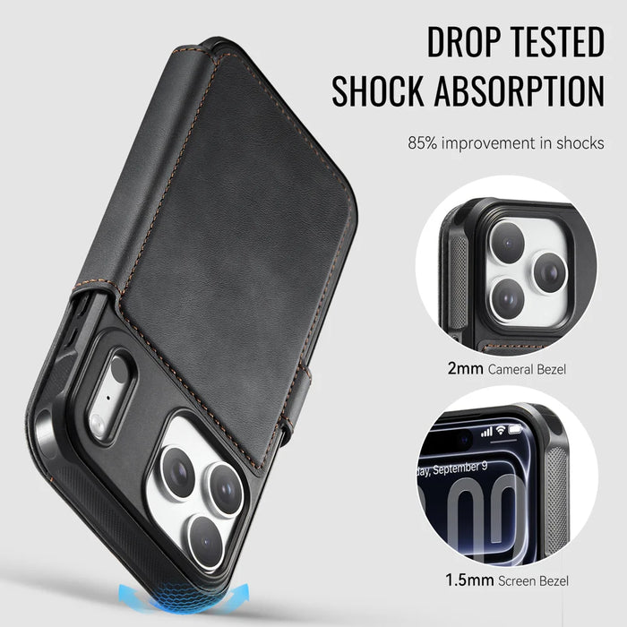 AUTSPACE for iPhone 17 Pro A15 Case RFID Blocking Wallet Leather Magnetic Phone Cover - Black - 3