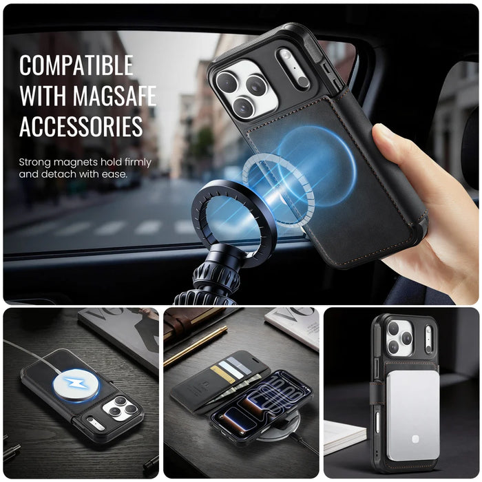 AUTSPACE for iPhone 17 Pro A15 Case RFID Blocking Wallet Leather Magnetic Phone Cover - Black - 6