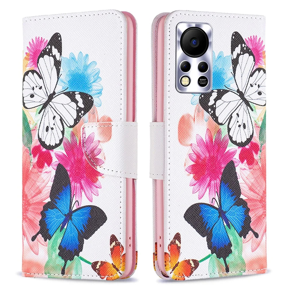 For Infinix Hot 11s NFC 4G / X6812B Phone Case Pattern Printing PU Leather Wallet Stand Cover -  Two Butterflies - 1