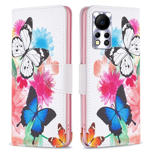 For Infinix Hot 11s NFC 4G / X6812B Phone Case Pattern Printing PU Leather Wallet Stand Cover -  Two Butterflies - 1