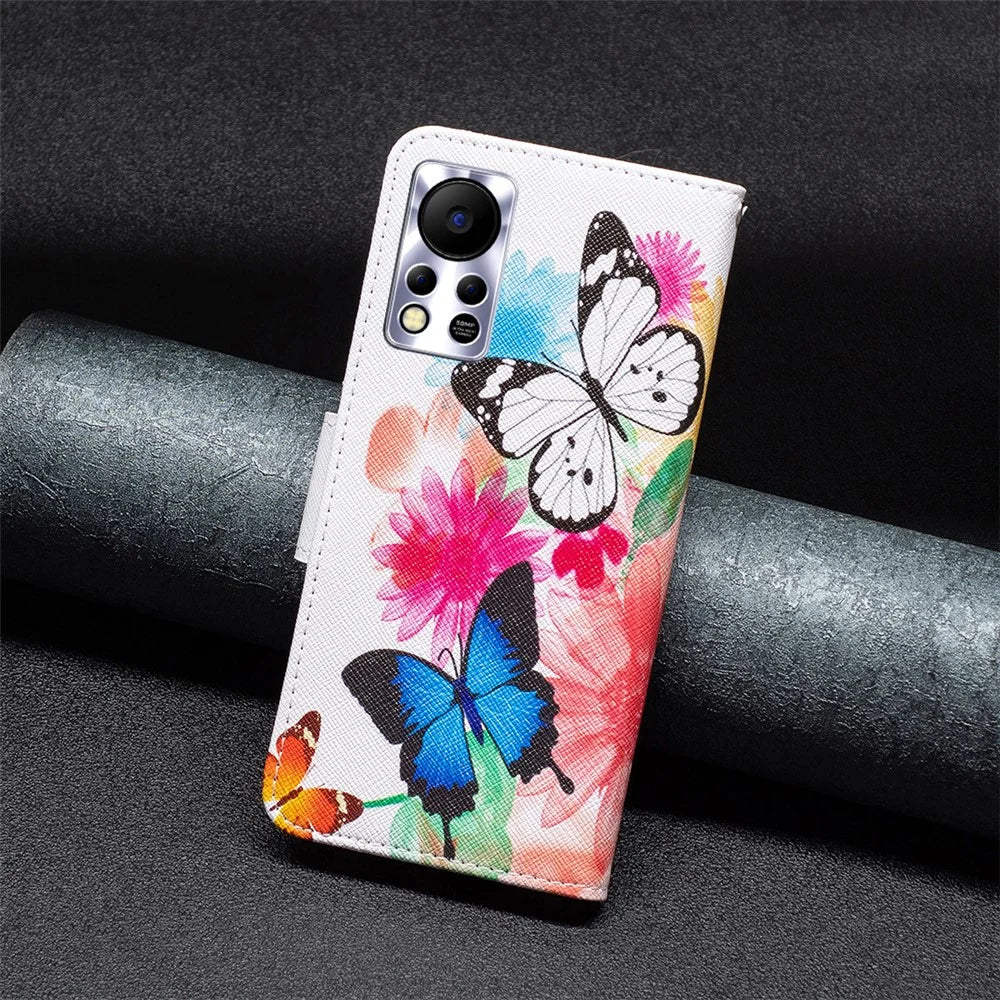 For Infinix Hot 11s NFC 4G / X6812B Phone Case Pattern Printing PU Leather Wallet Stand Cover -  Two Butterflies - 4
