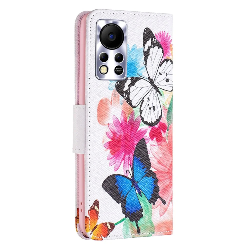 For Infinix Hot 11s NFC 4G / X6812B Phone Case Pattern Printing PU Leather Wallet Stand Cover -  Two Butterflies - 7