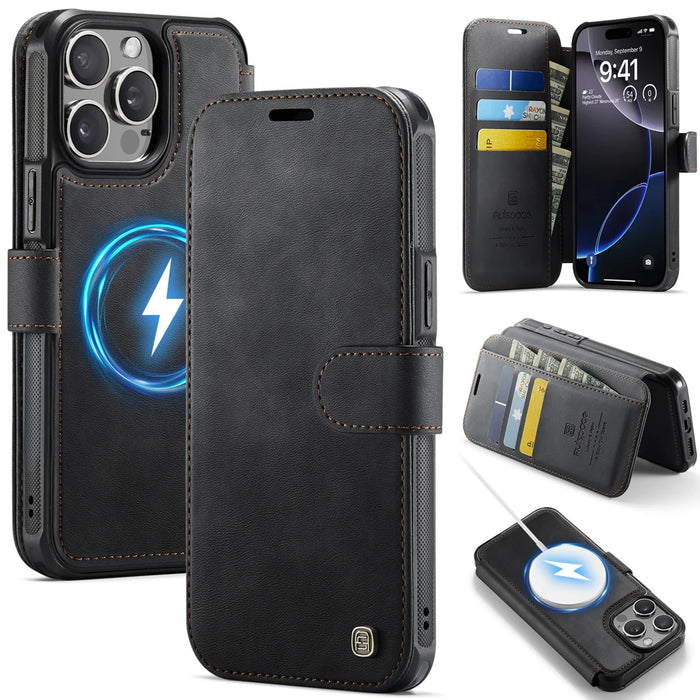 AUTSPACE for iPhone 13 Pro A15 Case RFID Blocking Wallet Leather Magnetic Phone Cover - Black - 1