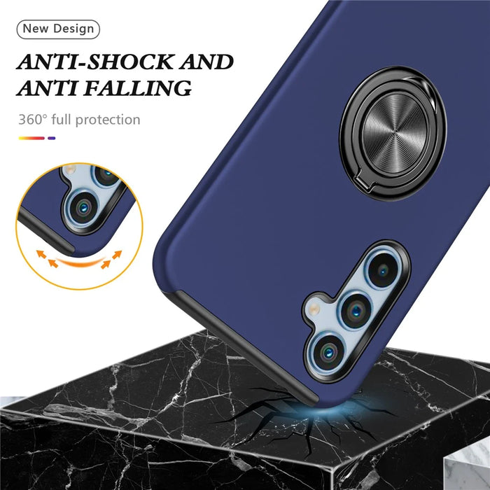 For Samsung Galaxy A57 5G Case PC + TPU Phone Cover with Rotatable Ring Holder - Blue - 3