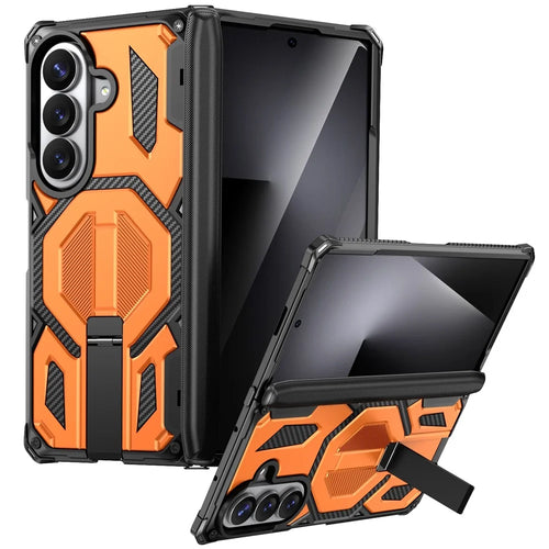For Samsung Galaxy Z Fold8 Ultra / Z Fold7 5G Case Kickstand Hinge Protection Rugged PC + TPU Phone Cover - Orange - 1