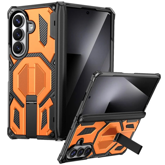 For Samsung Galaxy Z Fold8 Ultra / Z Fold7 5G Case Kickstand Hinge Protection Rugged PC + TPU Phone Cover - Orange - 1