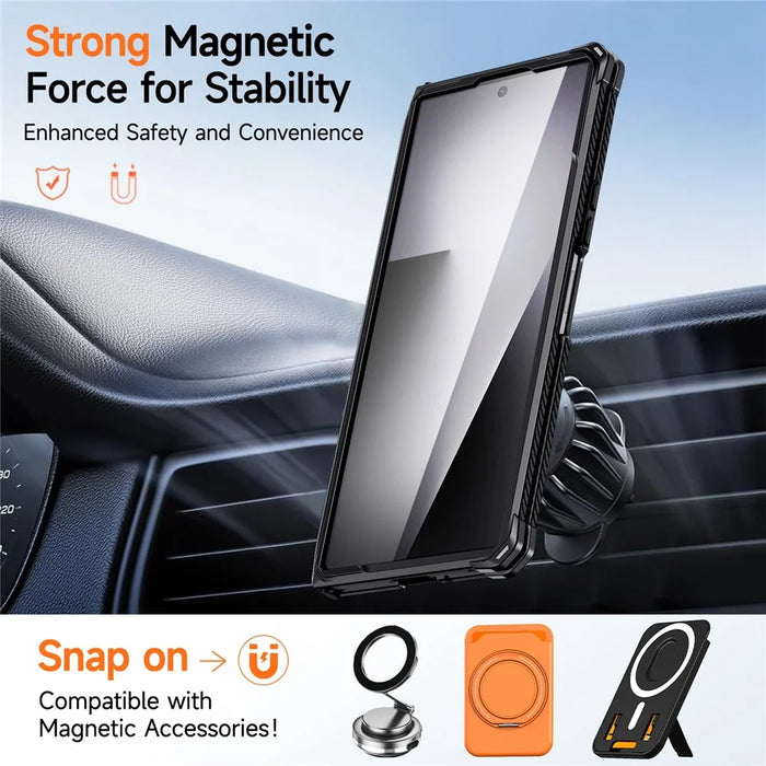 For Samsung Galaxy Z Fold8 Ultra / Z Fold7 5G Case Kickstand Hinge Protection Rugged PC + TPU Phone Cover - Orange - 4