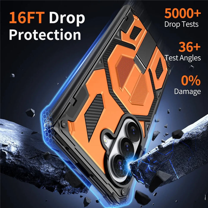 For Samsung Galaxy Z Fold8 Ultra / Z Fold7 5G Case Kickstand Hinge Protection Rugged PC + TPU Phone Cover - Orange - 5
