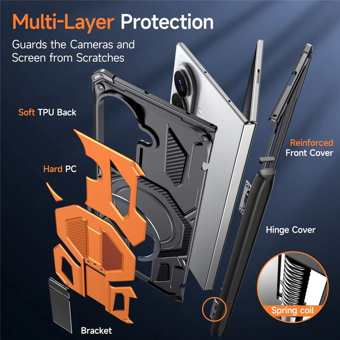 For Samsung Galaxy Z Fold8 Ultra / Z Fold7 5G Case Kickstand Hinge Protection Rugged PC + TPU Phone Cover - Orange - 6