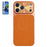 For iPhone 17 Pro Magnetic Case Ring Kickstand Tech Fabric Coated PC + TPU Phone Back Cover with Tempered Glass Screen Protector - Orange - 1