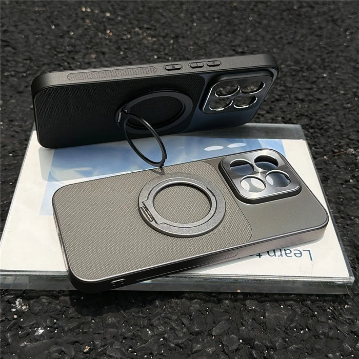 For Xiaomi 17 Max Magnetic Case Ring Kickstand Tech Fabric Coated PC + TPU Phone Back Cover with Tempered Glass Screen Protector - Dark Grey - 2