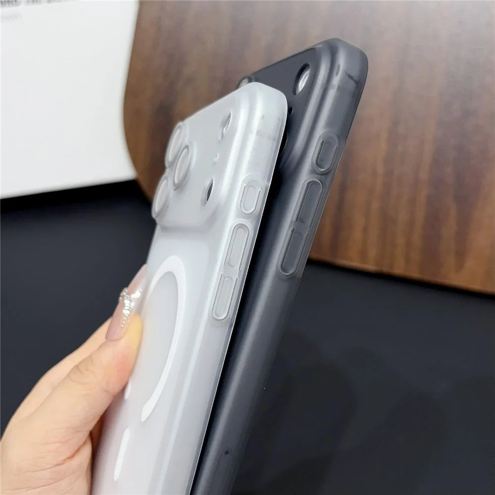 For iPhone 17 Pro Magnetic Case with Camera Lens Protector Matte PC Shockproof Phone Cover + Tempered Glass Screen Protector - Transparent White - 4