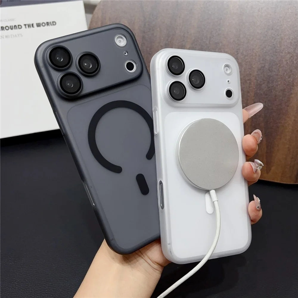 For iPhone 17 Pro Max Magnetic Case with Camera Lens Protector Matte PC Shockproof Phone Cover + Tempered Glass Screen Protector - Transparent White - 3