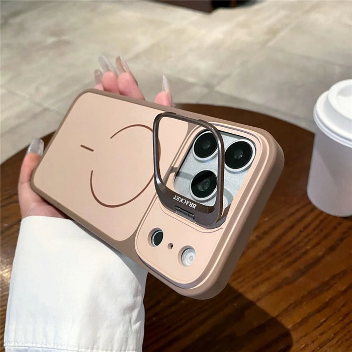 For iPhone 17 Pro Magnetic Case Hidden Camera Kickstand PC + TPU Phone Cover with Tempered Glass Screen Protector - Khaki - 2