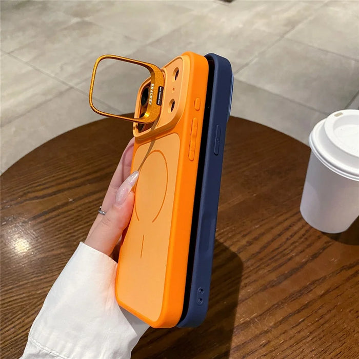 For iPhone 17 Pro Magnetic Case Hidden Camera Kickstand PC + TPU Phone Cover with Tempered Glass Screen Protector - Khaki - 7