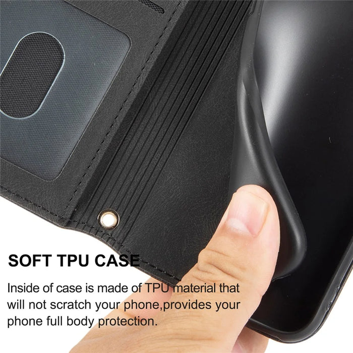 For Samsung Galaxy S26 FE Case Skin-Touch Leather Imprinted Wallet Phone Cover with Shoulder Strap + Wrist Strap - Black - 7