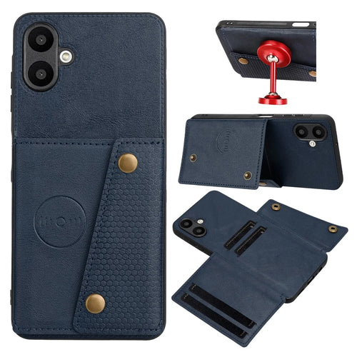 For Samsung Galaxy A08 5G / A08 4G / A07 5G Case with Card Slots Kickstand Leather + TPU Phone Cover - Blue - 1