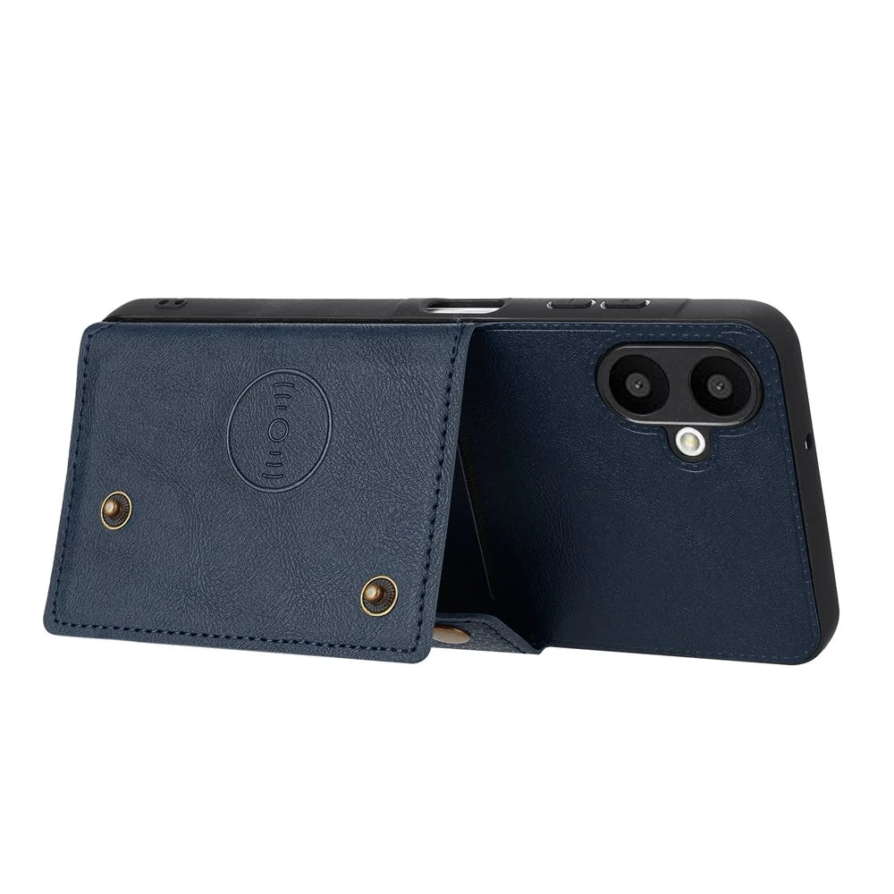 For Samsung Galaxy A08 5G / A08 4G / A07 5G Case with Card Slots Kickstand Leather + TPU Phone Cover - Blue - 4