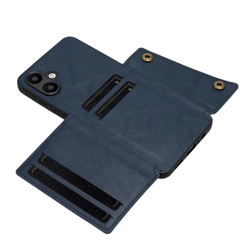 For Samsung Galaxy A08 5G / A08 4G / A07 5G Case with Card Slots Kickstand Leather + TPU Phone Cover - Blue - 6