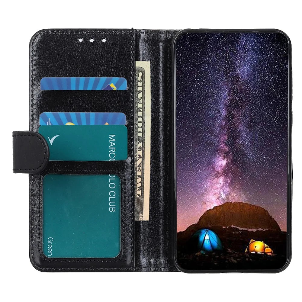 For Samsung Galaxy S26 FE Case Crazy Horse Texture PU Leather Phone Stand Cover - Black - 2