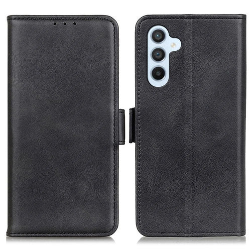 For Samsung Galaxy S26 FE Case Stand Cowhide Texture PU Leather Phone Cover - Black - 1