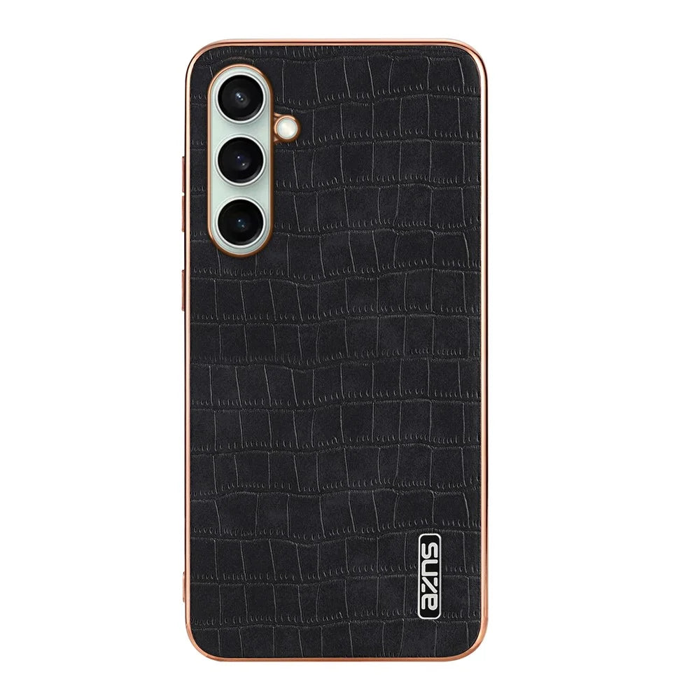 AZNS For Samsung Galaxy S26 FE Case Electroplating Crocodile Texture PU + TPU Phone Cover - Black - 2
