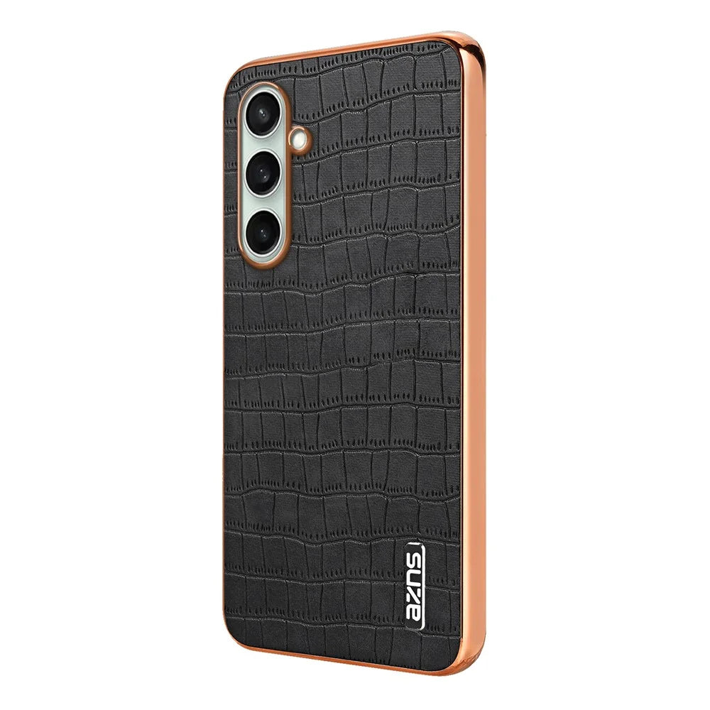 AZNS For Samsung Galaxy S26 FE Case Electroplating Crocodile Texture PU + TPU Phone Cover - Black - 3
