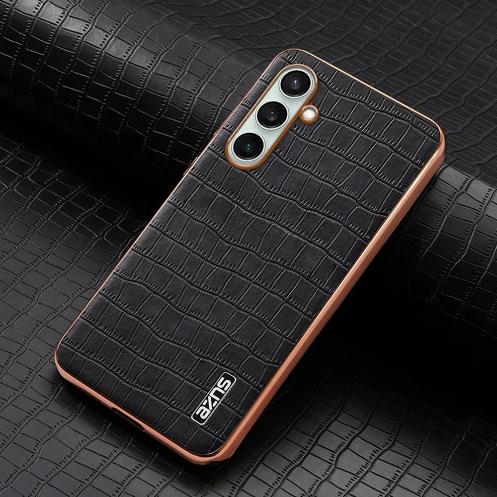 AZNS For Samsung Galaxy S26 FE Case Electroplating Crocodile Texture PU + TPU Phone Cover - Black - 4