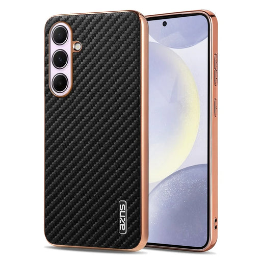AZNS Phone Case For Samsung Galaxy S26 FE Electroplating Carbon Fiber Texture PU + TPU Phone Cover - Black - 1