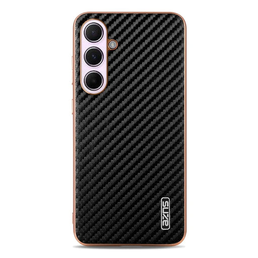 AZNS Phone Case For Samsung Galaxy S26 FE Electroplating Carbon Fiber Texture PU + TPU Phone Cover - Black - 2